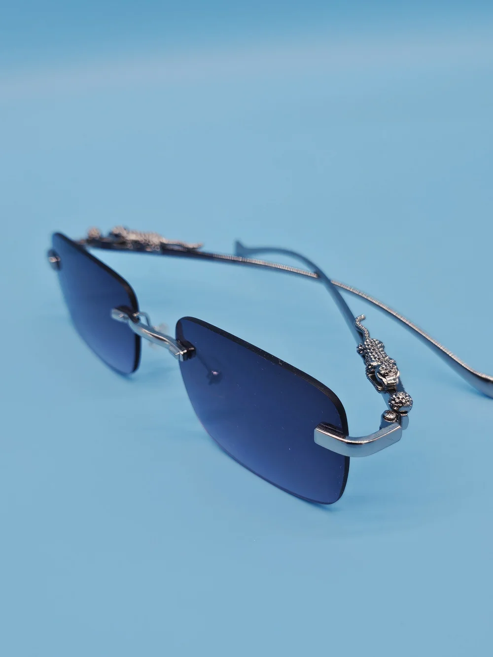Men's Silver Sunglasses with Blue Lenses